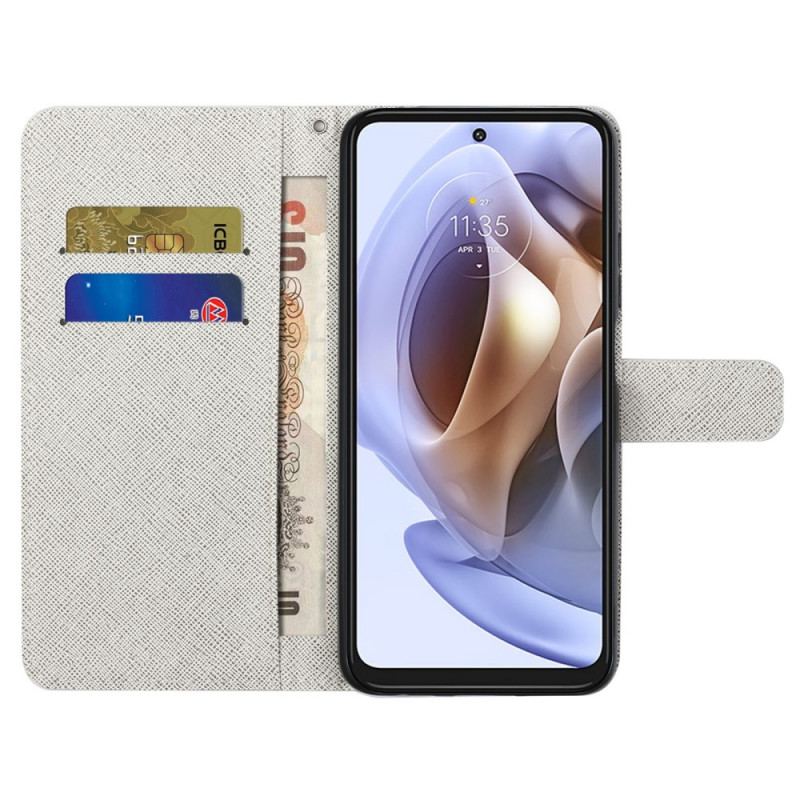 Housse Moto G41 / G31 Fleurs Lunaires à Lanière