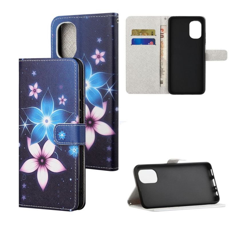 Housse Moto G41 / G31 Fleurs Lunaires à Lanière