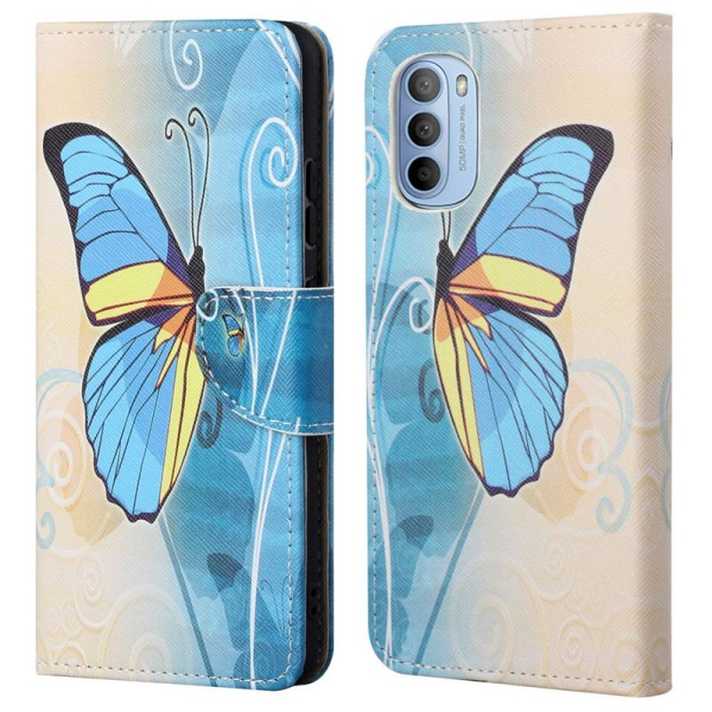 Housse Moto G41 / G31 Papillon Bleu et Jaune