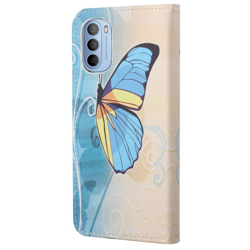 Housse Moto G41 / G31 Papillon Bleu et Jaune