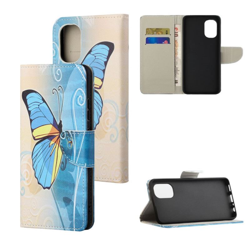 Housse Moto G41 / G31 Papillon Bleu et Jaune