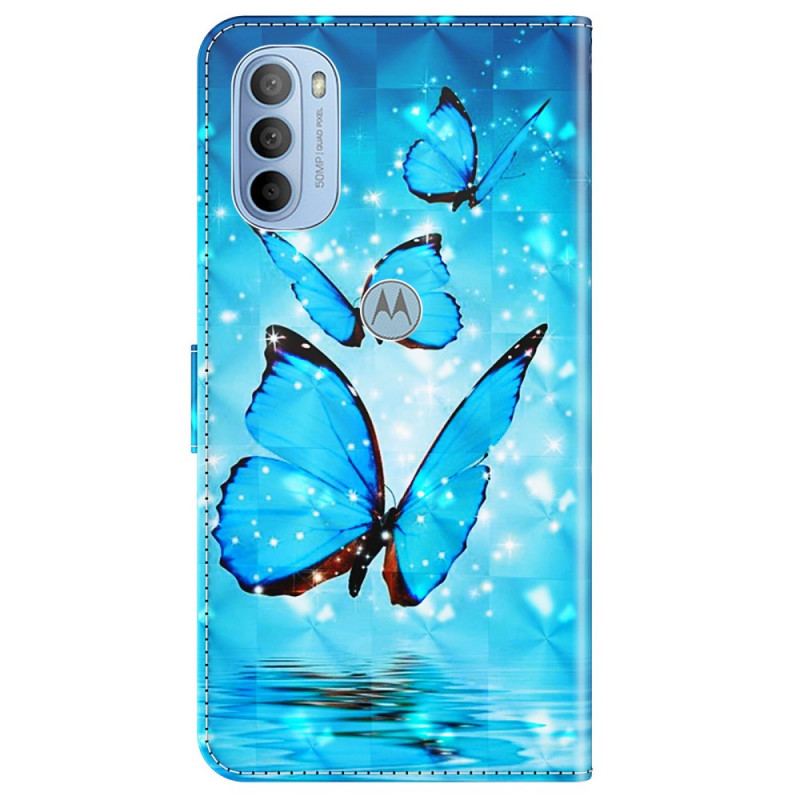 Housse Moto G41 / G31 Papillons Bleus Volants