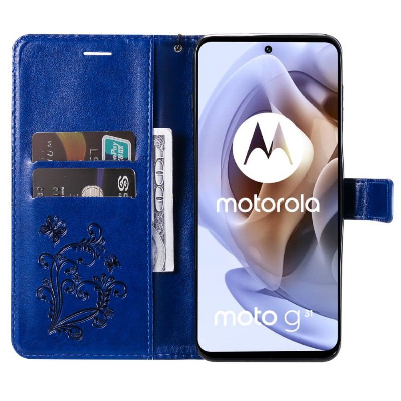 Housse Moto G41 / G31 Papillons Géants à Lanière