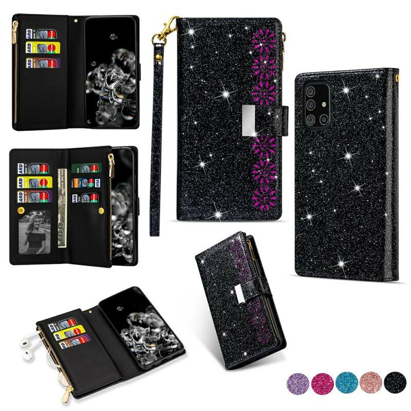 Housse Samsung Galaxy A51 Paillettes Portefeuille Zip