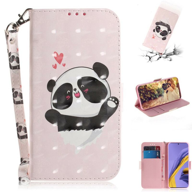 Housse Samsung Galaxy A51 Panda Love à Lanière