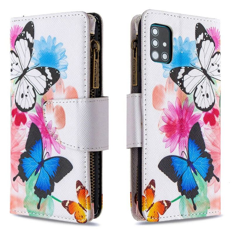 Housse Samsung Galaxy A51 Poche Zippée Papillons