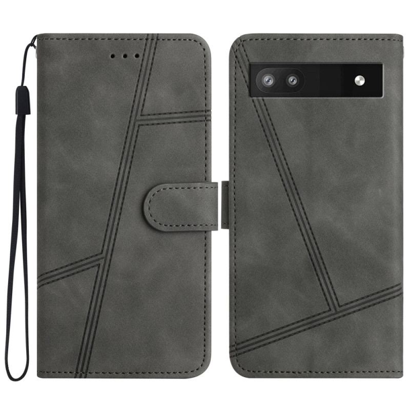 Housse Google Pixel 7A Style Cuir Géométrique à Lanière