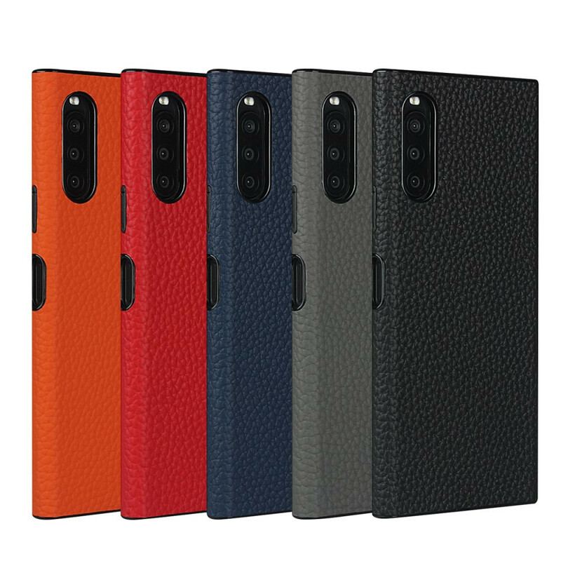 Coque Sony Xperia 10 II Véritable Cuir Litchi avec Lanière